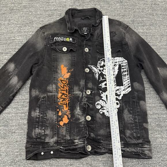 8ighth Dstrkt Jacket Men Medium Black Denim Stretch Grunge Distressed Angel Goth - Picture 7 of 12